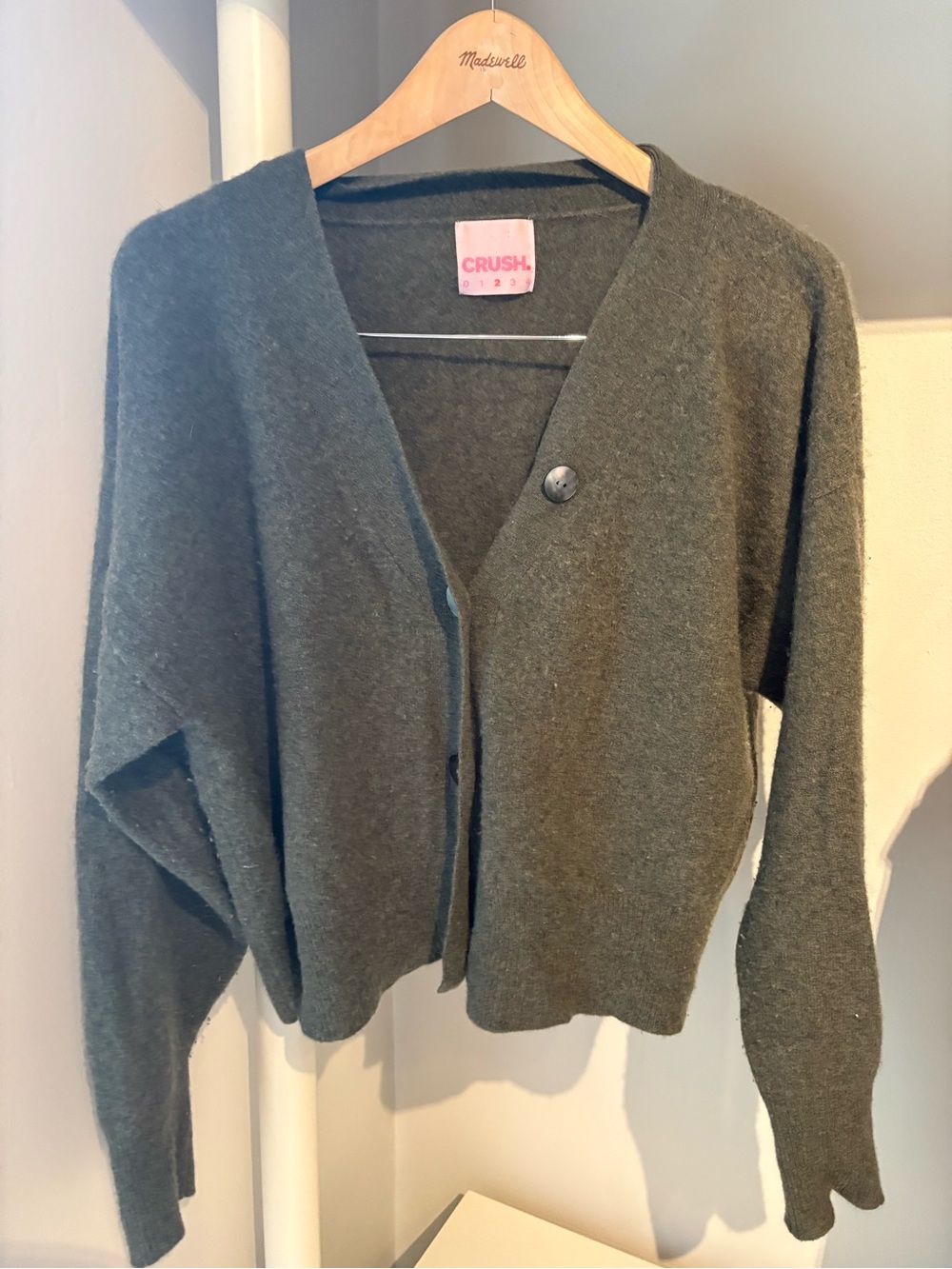 CRUSH Cashmere Olive Green V-Neck Buttoned Cardigan